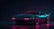 Cyberpunk Futuristic retro wave synth wave car, Retro sports car with neon backlight contours,