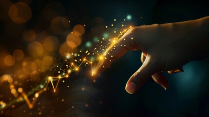 Leinwandbilder - A hand pointing at a rising trend line on a gold price graph, symbolizing optimism and potential in gold investments amid economic uncertainties.
