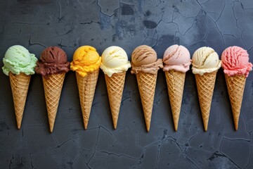 Sticker - Colorful ice cream cones on dark background