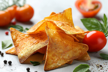 Chips potato wedges with ketchup, herbs isolated on white background, Image for cafe menu, Banner