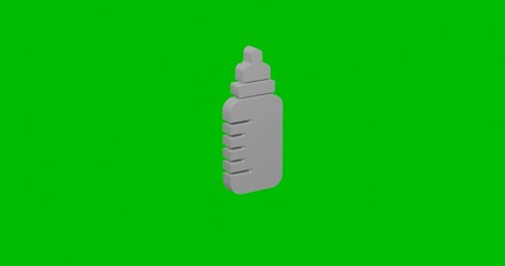 Poster - Animation of rotation of a white feeding bottle symbol with shadow. Simple and complex rotation. Seamless looped 4k animation on green chroma key background