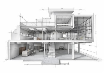 Poster - Industrial building wireframe rendering with architectural and construction details