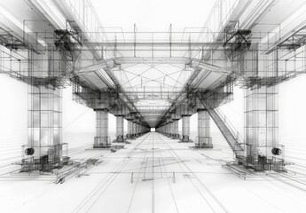 Aufkleber - Industrial construction, wireframe rendering, technical illustration