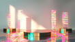 retro futuristic podium with iridescent and gold disco lights, aesthetic vibes