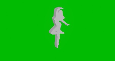 Poster - Animation of rotation of a white ballerina symbol with shadow. Simple and complex rotation. Seamless looped 4k animation on green chroma key background