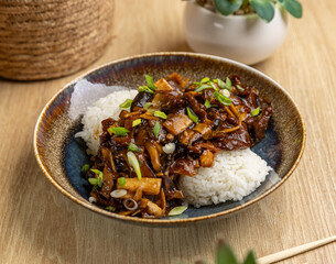 Poster - Savory beef stir fry with rice