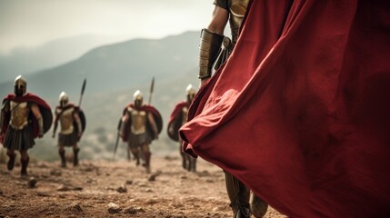 Wall Mural - Hoplite's scarlet cape embodying heroism essence.