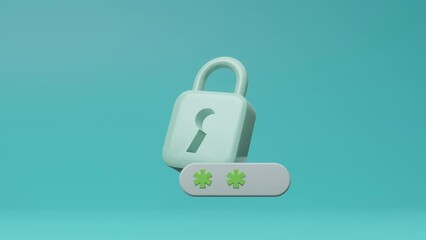 Cyber security and protection of private information and data concept. Padlock icon cyber security, digital data network protection, future technology digital data network connection. 3d animation