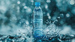 A crystal-clear water bottle is captured amidst an explosive splash, symbolizing purity and vitality