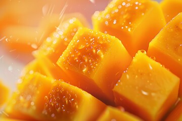 Poster - Mango cubes slices close up Macro