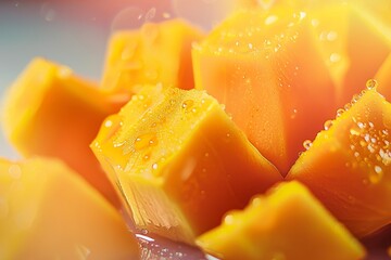 Poster - Mango cubes slices close up Macro