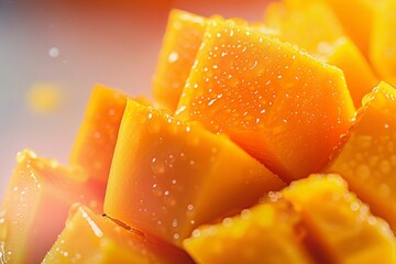 Wall Mural - Mango cubes slices close up Macro