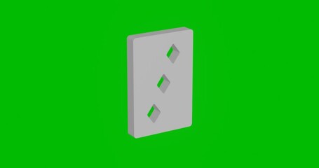 Poster - Animation of rotation of a white Three of diamonds playing card with shadow. Simple and complex rotation. Seamless looped 4k animation on green chroma key background