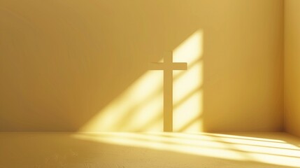 Wall Mural - Cross shadow on the wall. 3D render concept of religion.
