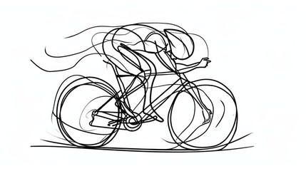 Triathlon. Olympic Sports. Cyclist on a white background. Drawing by one continuous line. Digital illustration.