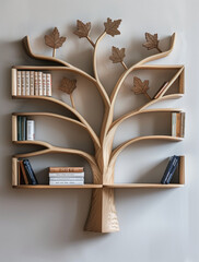 Wall Mural - Tree bookshelf.Minimal creative interior and educational concept.