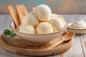 Canvas Print - Bowl with vanilla ice cream balls