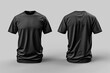 3D, mock up, blank black t-shirt front and rear on grey background, template, mockup, copy space