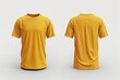 3D, mock up, blank yellow t-shirt front and rear on white background, template, copy space