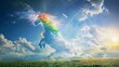 Dreamy Cloud and Rainbow Creature Dancing in Sun Shower