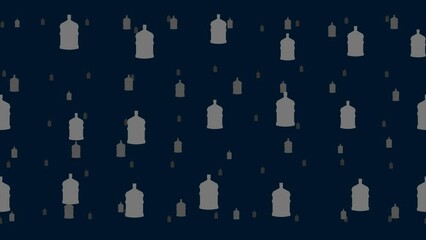 Poster - A large bottle of water symbols float horizontally from left to right. Parallax fly effect. Floating symbols are located randomly. Seamless looped 4k animation on dark blue background