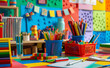 © Curioso.Photography - Children’s play area set up for learning and fun. Include educational toys, bright building blocks, storybooks, and art supplies like crayons and markers