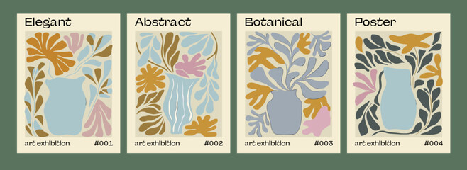 Poster - Abstract floral posters in modern trendy minimal neutral style. Design template for wallpaper, wall decor, print, postcard, cover.