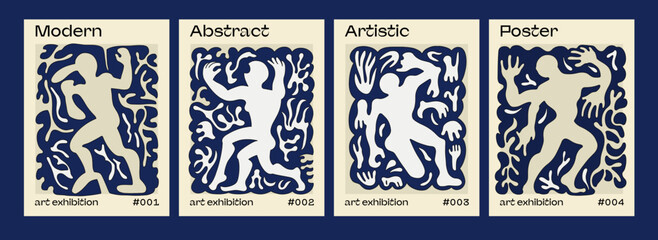 Poster - Set of minimal posters with simple stylized illustrations of people and botanical motifs. 