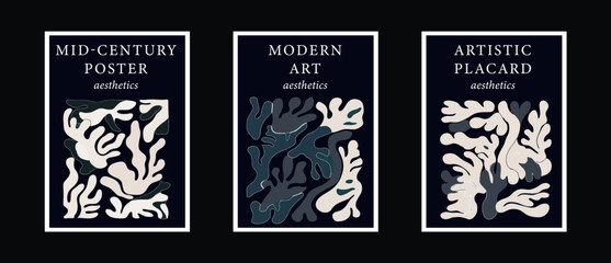 Poster - Abstract groovy monochrome posters with modern trendy minimal hand drawn floral composition. Design template for wallpaper, wall decor, print, postcard, cover.