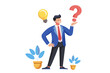 © Digital Dreamscaping - Question and answer solving problem or business solution ask for reply or idea to solve difficulty and trouble FAQ concept businessman hand holding question mark with other reply with lightbulb