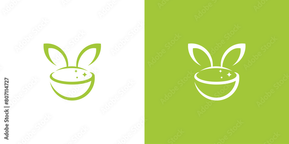 Bowl and Green Leaf or Bunny Ears Logo. Logos for Restaurants and ...