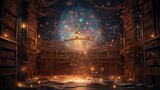 A magical library filled with ancient tomes and animated books that flutter open to reveal hidden knowledge and secrets long forgotten by the world.