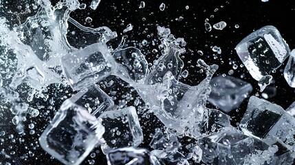 Wall Mural - Pure black background, delicate, exploding ice