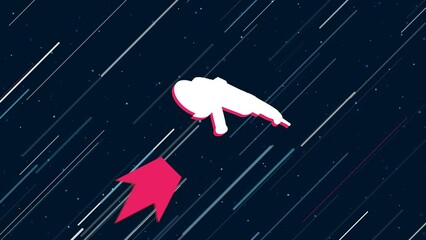 Poster - Angle grinder symbol flies through the universe on a jet propulsion. The symbol in the center is shaking due to high speed. Seamless looped 4k animation on dark blue background with stars