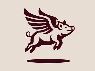 Flying pig with wings. Modern simple logo, icon, emblem. Vector illustration, isolated object
