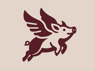 Flying pig with wings. Modern simple logo, icon, emblem. Vector illustration, isolated object