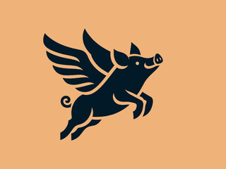 Flying pig with wings. Modern simple logo, icon, emblem. Vector illustration, isolated object