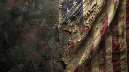 Wall Mural - Close-up image of an aged American flag, a symbol of enduring unity and the adventurous spirit of America, featured against a minimalist background
