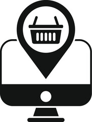 Poster - mark store online icon simple vector. computer app. geo pointer sale