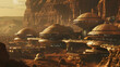 A colony on Mars, with domed structures protecting inhabitants from the harsh environment