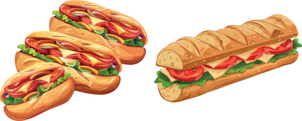 Poster - Sandwich subs. Submarine sandwiches delicious baguette sub food,