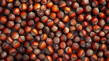 Variety of hazelnuts in shells for texture and nutrition, food and cooking background
