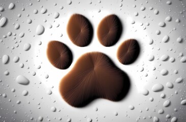 Dog paw print on gray isolated background