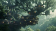 A village suspended in the branches of a giant tree, its inhabitants living harmoniously with nature