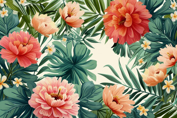 Poster - A vibrant array of leaves and flowers in various colors creating a beautiful and lively floral pattern