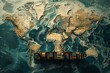 Logistics and container transportation on cargo ship. A concept photo ship carrying containers on the background of a world map.