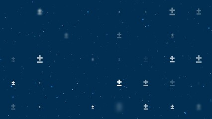 Poster - Template animation of evenly spaced plus–minus signs of different sizes and opacity. Animation of transparency and size. Seamless looped 4k animation on dark blue background with stars