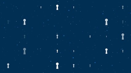 Poster - Template animation of evenly spaced keyhole symbols of different sizes and opacity. Animation of transparency and size. Seamless looped 4k animation on dark blue background with stars