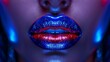  blue, red, pink Lips glisten with these hues Below, her reflected face mirrors the scene
