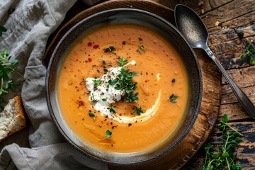 Canvas Print - Picture of cleanly served bisque soup